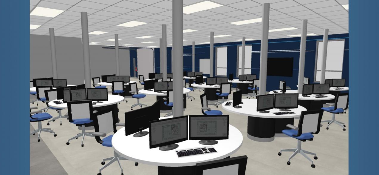 3D rendering of pods in Cybersecurity lab